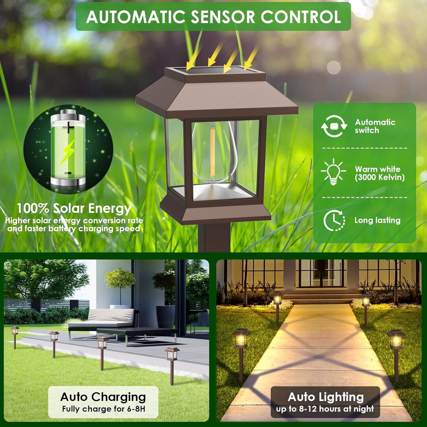 HOODINK 12 Pack Solar Lights Outdoor Waterproof, Upgraded LED Solar Pathway Lights, Garden Lights for Driveway, Landscape, Walkway, Yard, Lawn, Brown