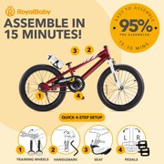 Royalbaby Freestyle 18 In Red Kids Bike Boys and Girls Bike with Kickstand and Water Bottle