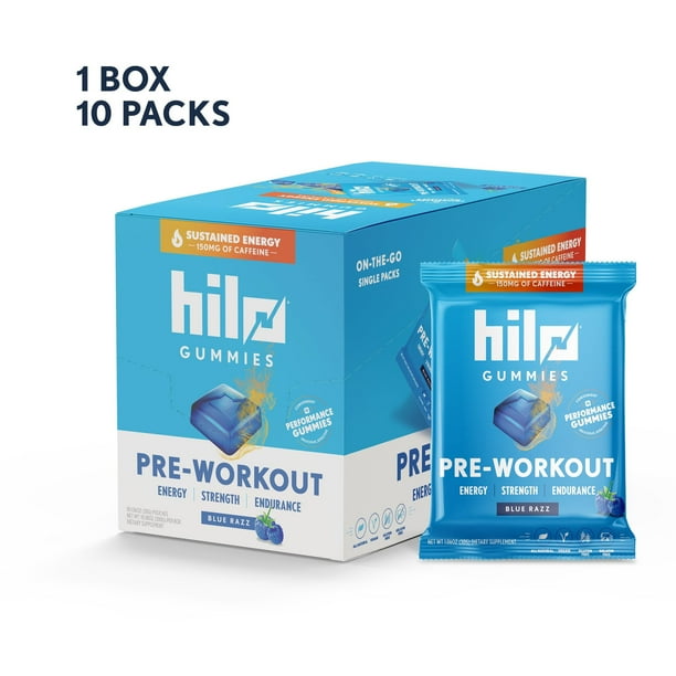 Hilo Pre Workout Energy Gummies W Caffiene Blue Razz Flavor 10 Ct Single Serve Packs Walmart Com Walmart Com