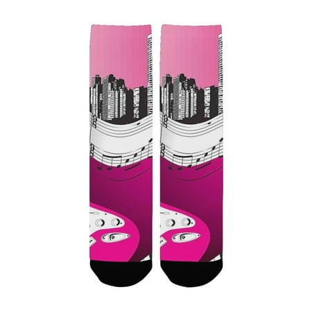 

Music Bass Guitar Keyboard Urban Rock Backdrop Rhythm of City Illustration Hot Pink Light Grey Black Women s Custom Socks (Made In USA)