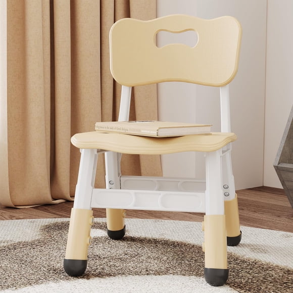 3-Level Adjustable Kids Chair Set of 2 – Ergonomic Plastic Toddler Chairs for Ages 2-6 – Sturdy, Lightweight, Fits Table & Desk – Perfect for Home, Study Area, Nursery, Daycare – Beige (Log Color)