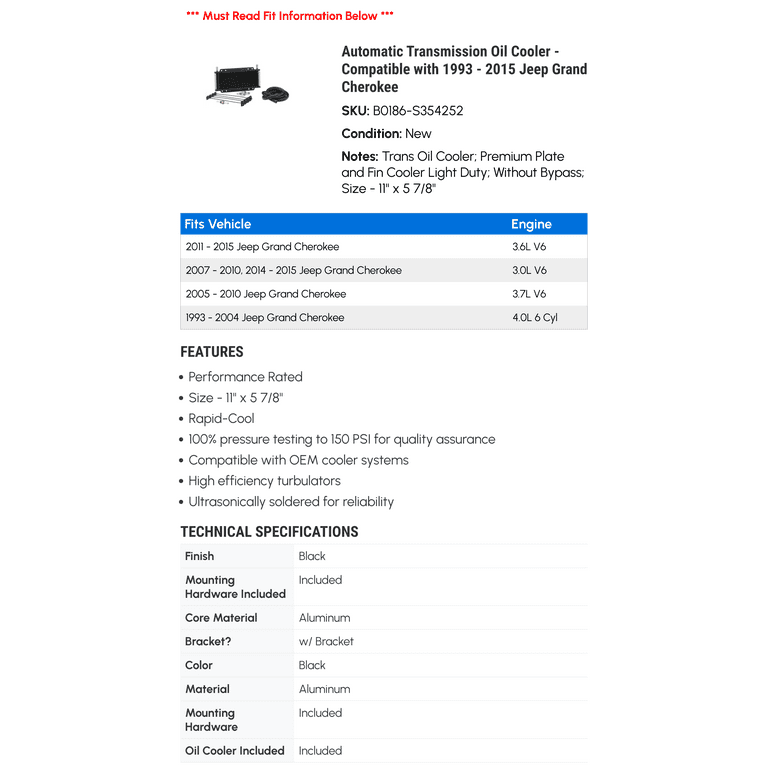Automatic Transmission Oil Cooler Compatible with 1993 2015
