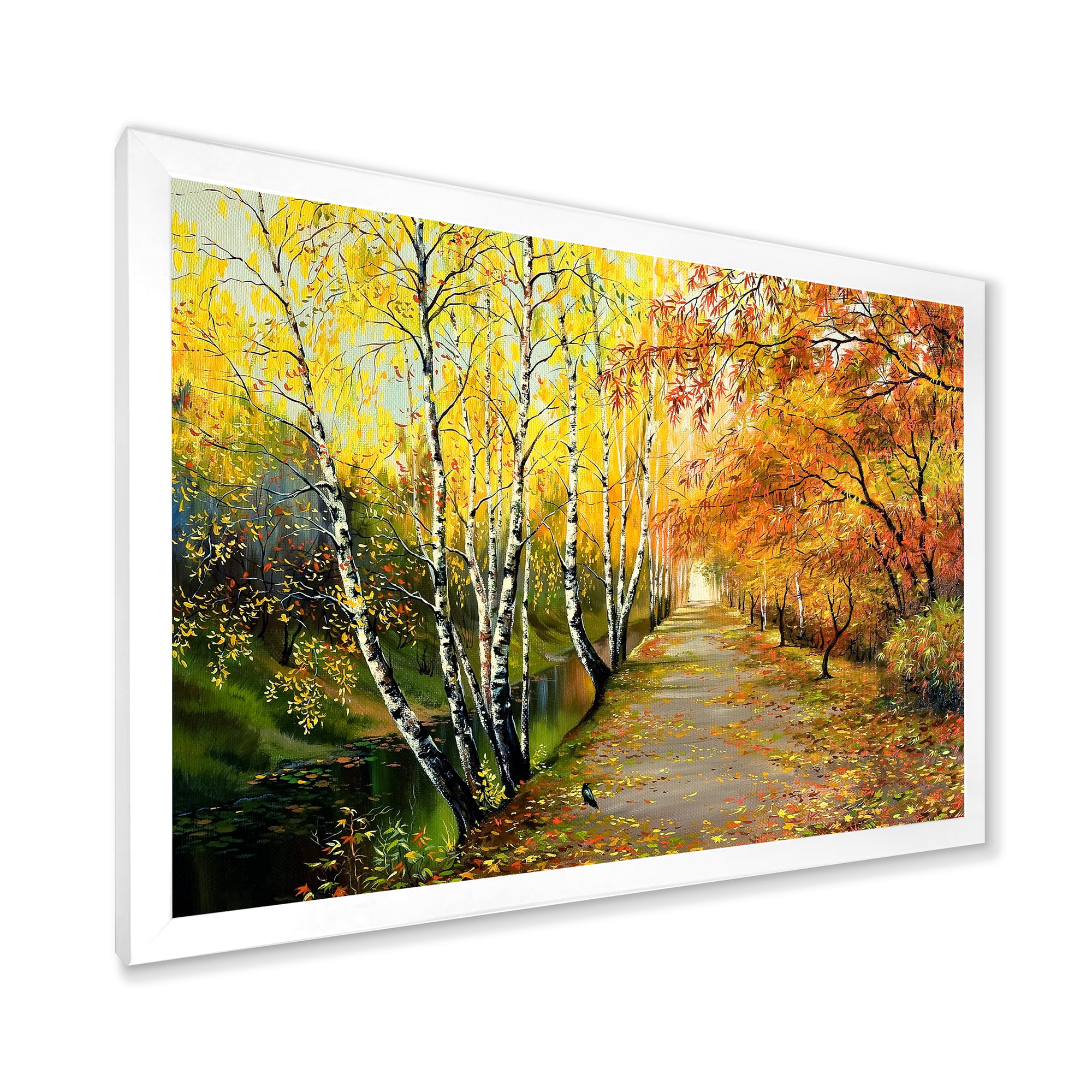 Designart 'Path Through The Autumn Woods Along River' Traditional Framed Art Print