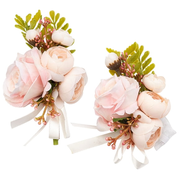 2Pcs 2 Style Silk Cloth Rose Flower Boutonniere Brooch Wrist Corsage for Wedding Party Decorations Lavender Blush 120~135x75~80x61mm 1pc/style