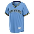 thumbnail image 2 of Men's Nike Powder Blue Milwaukee Brewers Road Cooperstown Collection Team Jersey, 2 of 3