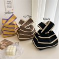 thumbnail image 3 of Student Wide Stripe Reusable Knot Wrist Bag Knit Handbag Shopping Bags Plaid Tote Bag YELLOW, 3 of 8