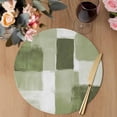 thumbnail image 3 of Sage Green Geometric Round 15 Inch Placemats Set of 6, Watercolor Ombre Modern Abstract Art HeatResistant Non Slip Place Mats for Dining Table, Wipeable Braided Kitchen Table Mats for Housewarming, 3 of 9