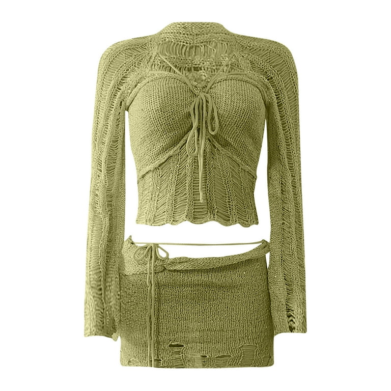 qolati Women's Crochet Sequin Dress 2 Piece Outfits Sexy Crop Top Long  Sleeve Split Knitted Skirts Matching Sets Y2k Fashion Sparkle Mini Dress  SetsGreen S 4 Holiday Outfits - Walmart.com