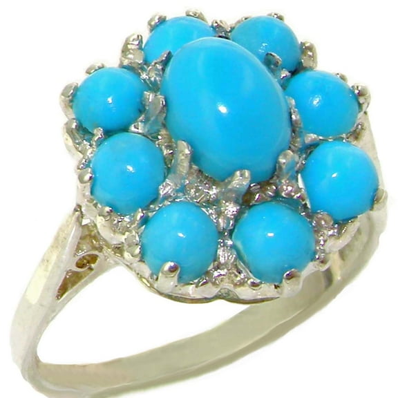 LBG 925 Sterling Silver Real Genuine Turquoise Womens Band Ring - Size 10
