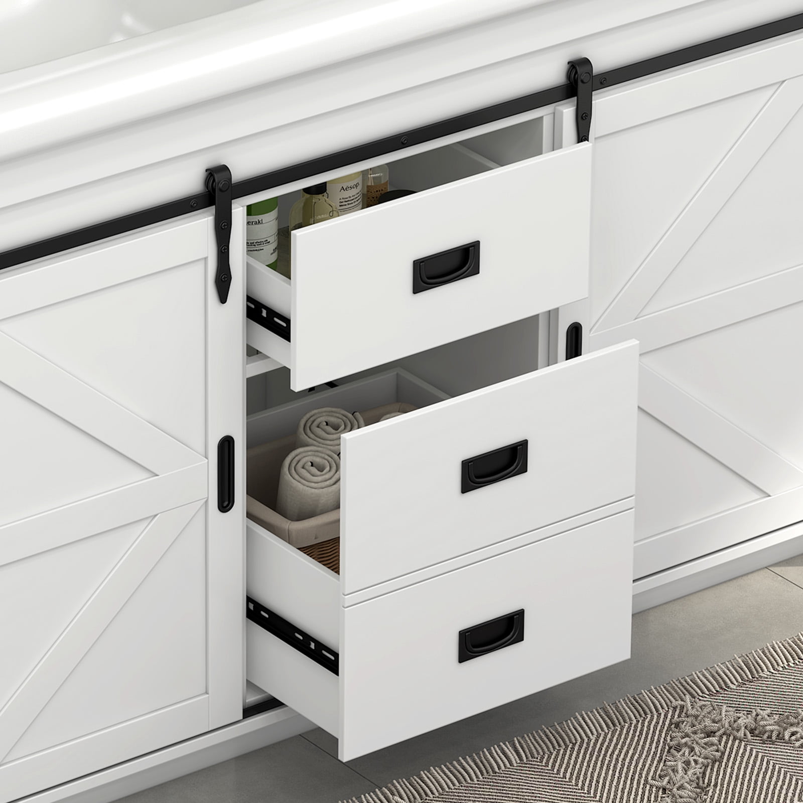 Ciumeeo 48" Bathroom Vanity Dual Basin Bathroom Storage Cabinet with Marble Countertop, White