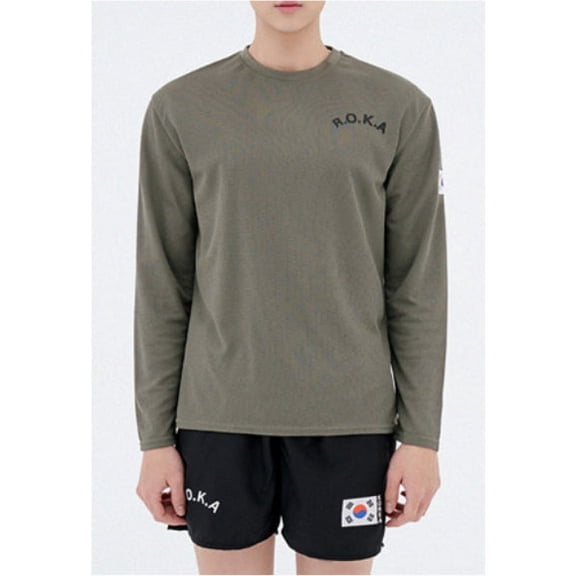ROKA Korean Military Soldier Long Sleeve T-Shirt Korea Republic, Usable for Both Men and Women, Khaki Color (4XL/120)