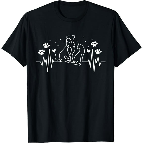 Line Art Veterinary Heartbeat Dog And Cat Lovers Vet Tech T-Shirt100% pure cotton short-sleeved shirt for both men and women