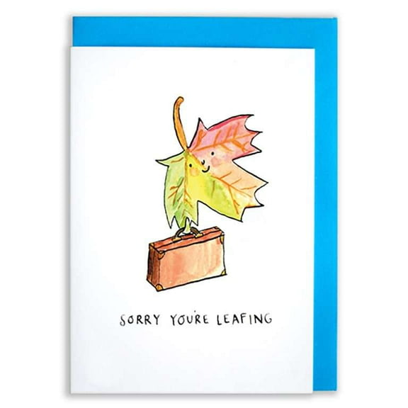 Funny Leaf-Themed Goodbye Card – "Sorry You're Leafing" Design with Colorful Leaf Illustration – Blank Inside, Envelope Included – Perfect Farewell Gift for Friends and Coworkers