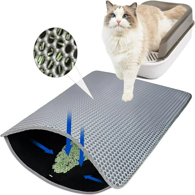 Cat Litter Mat Honeycomb Double Layer Litter Box Mat Urine & Water Proof Cat Litter Catcher Mat Litter Trapping Mat Washable Easy Clean Litter Mat Scatter Control