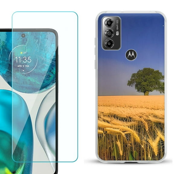 OneToughShield ® for Motorola Moto G Play 2023 Shockproof Fashion Phone Case, with Tempered Glass Screen Protector - Wheatfield