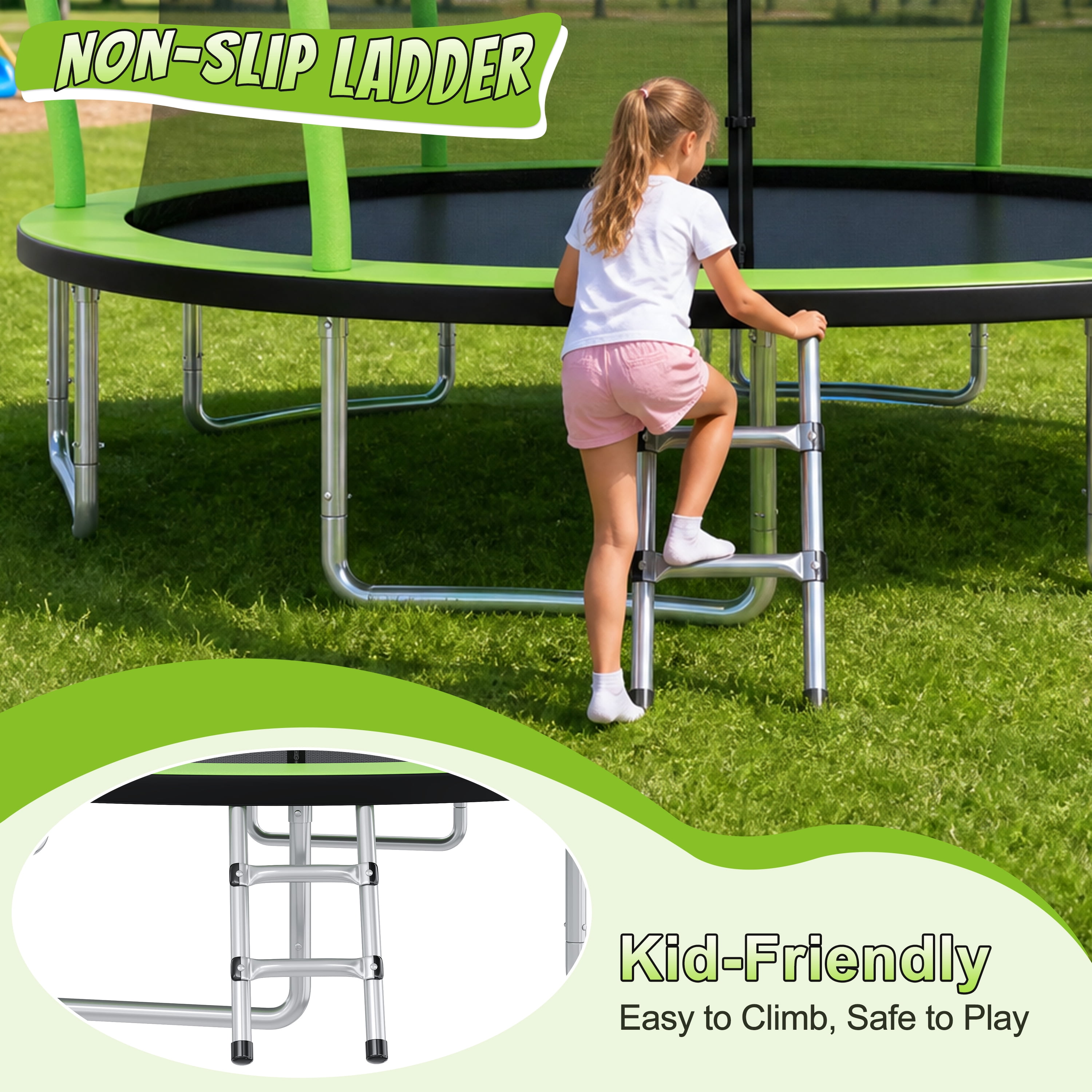 EUROCO 14FT Premium Trampoline with UV Resistant Safety Enclosure and Ladder, Round Backyard Bouncer Maximum Load Capacity for Kids and Adults