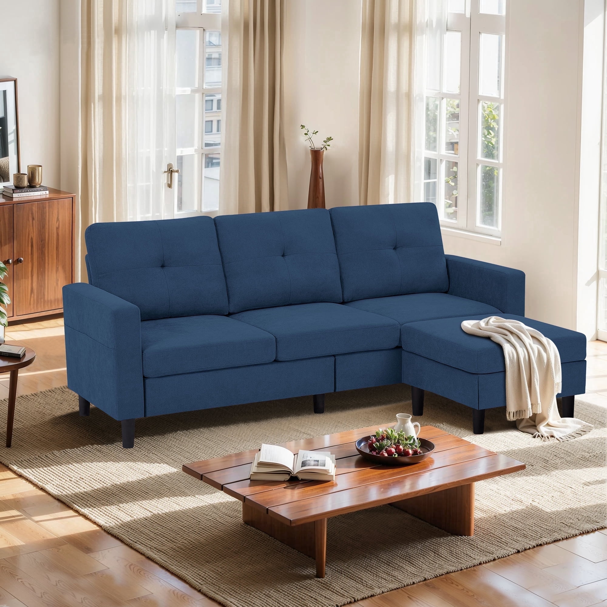 Pingliang Home Sectional Sofa with Storage Ottoman, Modern Couch with Footstool and Side Pockets,3 Seat L Shaped Couches for Living Room Apartment Office Studio
