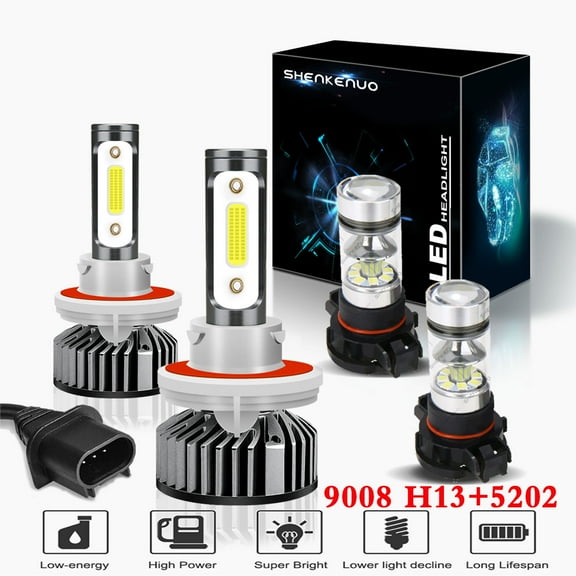 For 2007-2013 GMC Yukon Denali 9008/H13 High/Low Beam Headlights  5202/ps24w LED Fog Light Bulbs 4pc
