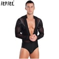 thumbnail image 2 of Leotardo de baile latino Tango para hombre, cuello en V profundo, malla transparente, borlas con lentejuelas, traje con diamantes de imitación, traje de competición para baile Salsa, 2 of 5