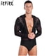 thumbnail image 2 of Leotardo de baile latino Tango para hombre, cuello en V profundo, malla transparente, borlas con lentejuelas, traje con diamantes de imitación, traje de competición para baile Salsa, 2 of 5