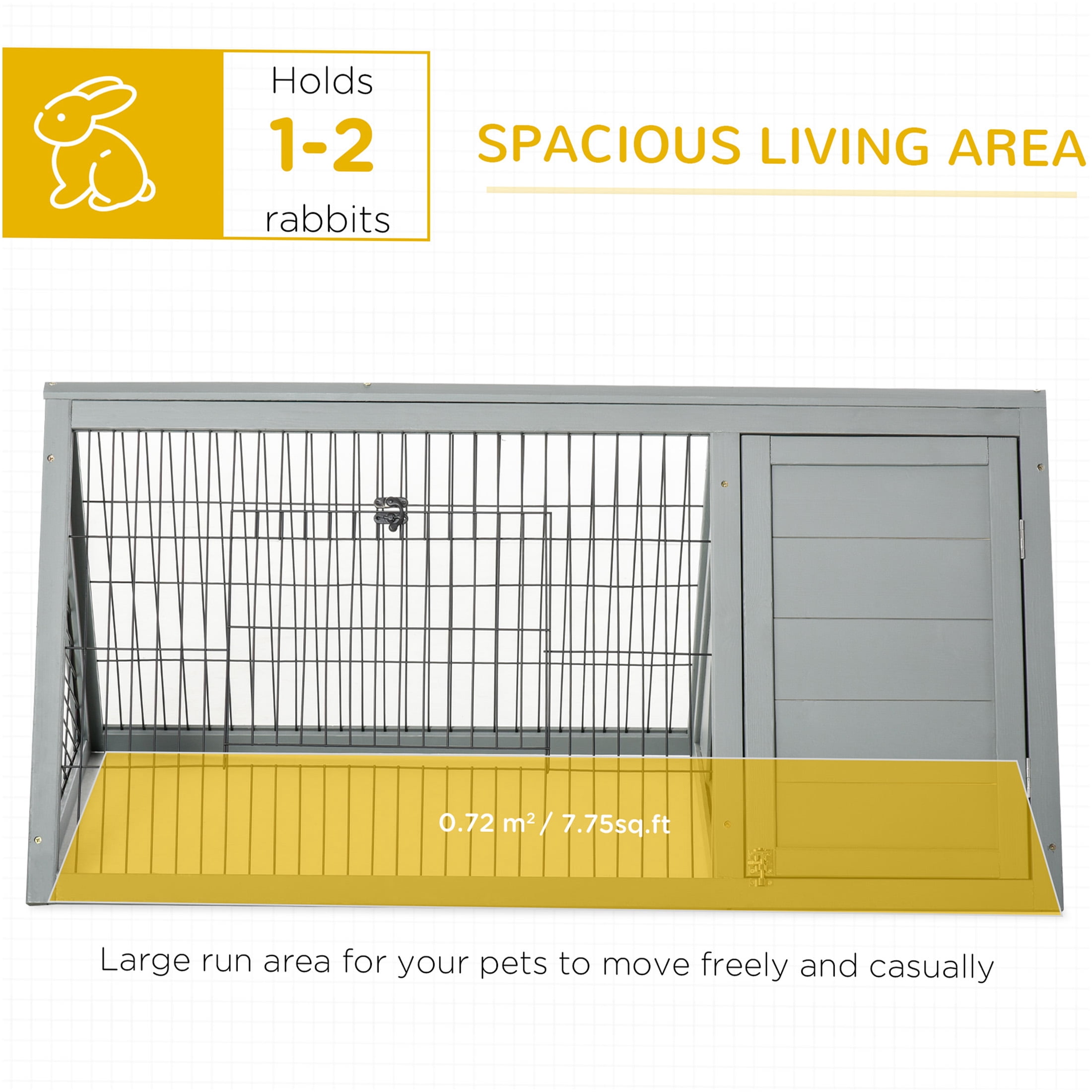 JERFIT 46" A-Frame Outdoor Rabbit Hutch with Run, Grey Wooden Small Animal Cage House for Rabbits, Guinea Pigs
