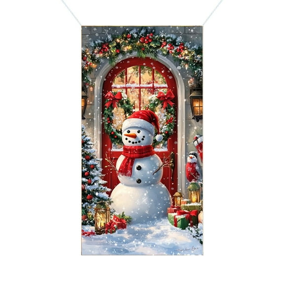 Christmas Door Cover - Snowman Hanging Banner Backdrop 71 x 35 Inch - Photography Background for Christmas Party Home Decor Front Door