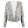 thumbnail image 6 of UJNDER Women's Fashion Solid Sequined Short Casual Coat Cardigan Top for Party Fall Outfits and Glamour Silver M, 6 of 6