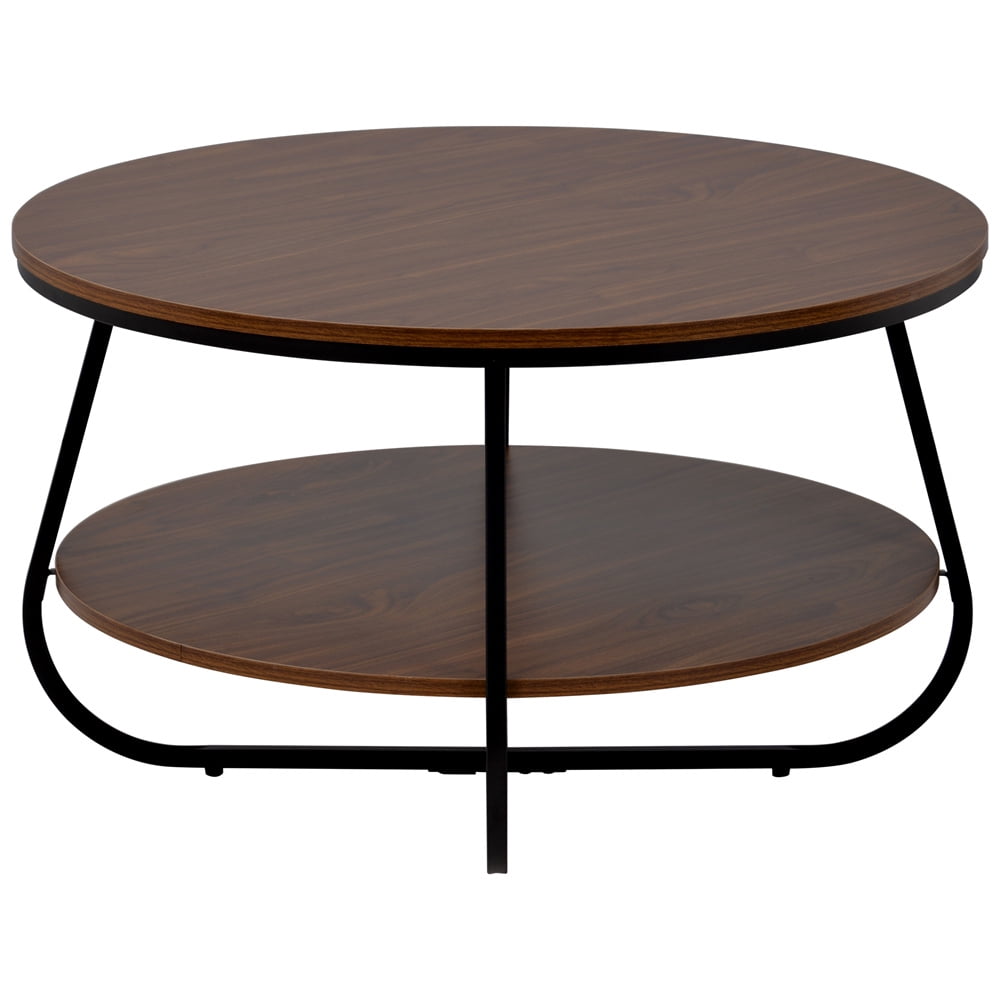 Round Coffee Table Metal Frame Wood Sofa Side Table 2 Tiers Coffee