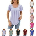 thumbnail image 6 of Lovskoo Womens 2024 Summer Tops Casual Blouse Short Sleeve Square Neck Curved Hem Loose Tunic Top T-Shirt Green, 6 of 6
