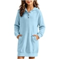 thumbnail image 2 of Spazoro Girls Hooded Sweatshirt Dress with Pockets, Solid Color Button Placket Warm Long Sleeve Casual Pullover Tunic Dress for Daily Wear Blue Size 10-11, 2 of 6