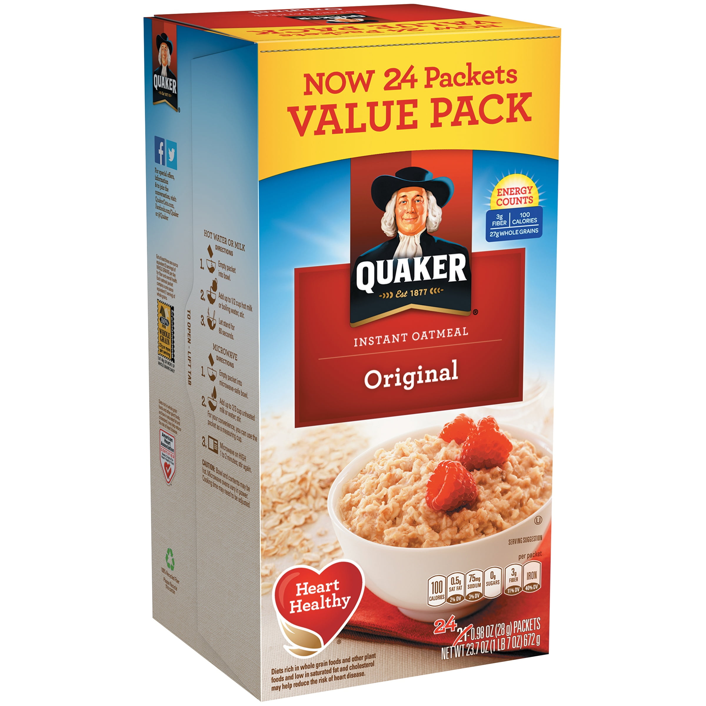 Quaker Instant Oatmeal, Original, Value Pack, 24 Packets  Walmart.com