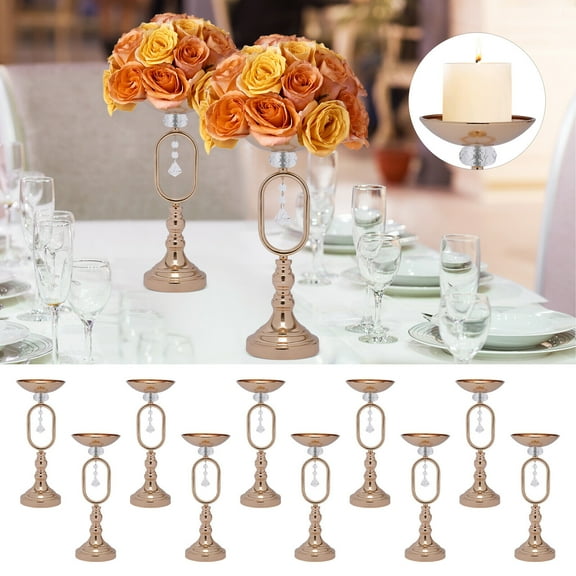 10Packs Metal Trumpet Vases Candle Holder Gold Flower Vase Tabletop Party Decor 10 x Metal Trumpet Vases Exquisite Decoration Durable Vase w/Acrylic Pendant Wedding Centerpieces Candle Holder