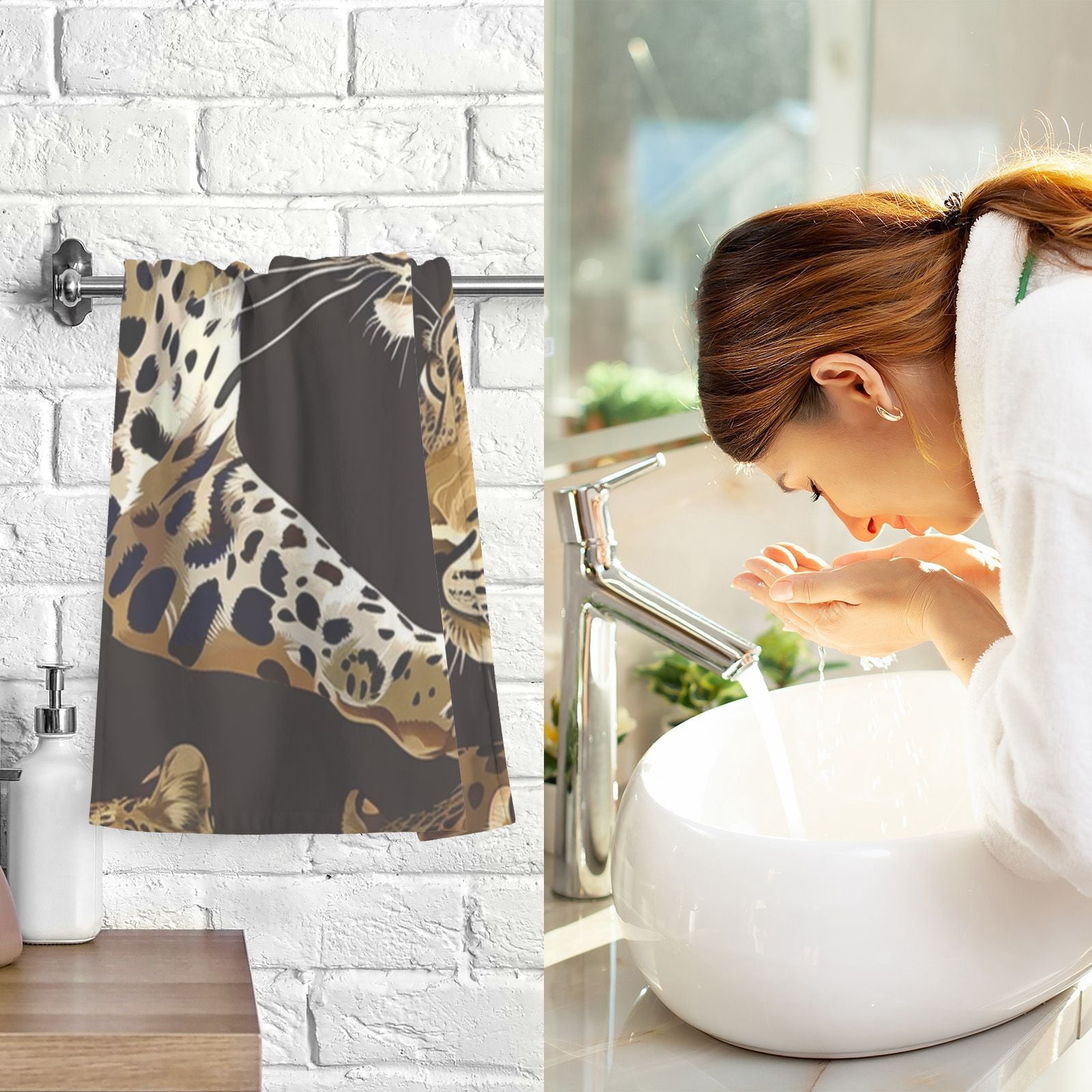 Leopards Hand Towels Cotton Bath Towels Large Face Towels Absorbent for Bathroom 2 Packs