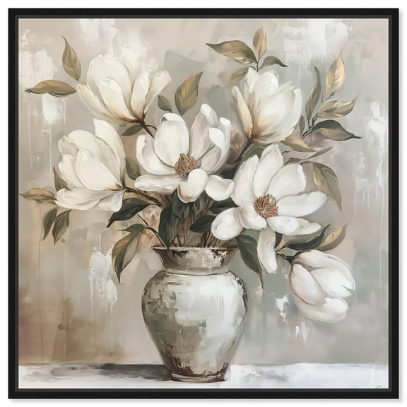 Cloud Kissed Flowers II Canvas White Floral Art by Art Remedy, Black Frame, 12" x 12"