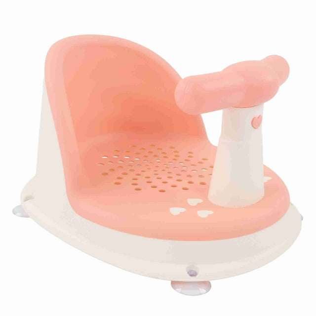 Silla de ducha para bebés plegable, suave, con asa desmontable, de polipropileno, resistente a la piel, para baño, color rosa