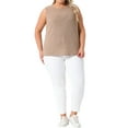 thumbnail image 2 of Agnes Orinda Women's Plus Size Ribbed Tank Tops Crew Neck Sleeveless Stretch Camisole Summer Casual Basic Tanks Shirt 2025 1X Brown, 2 of 5