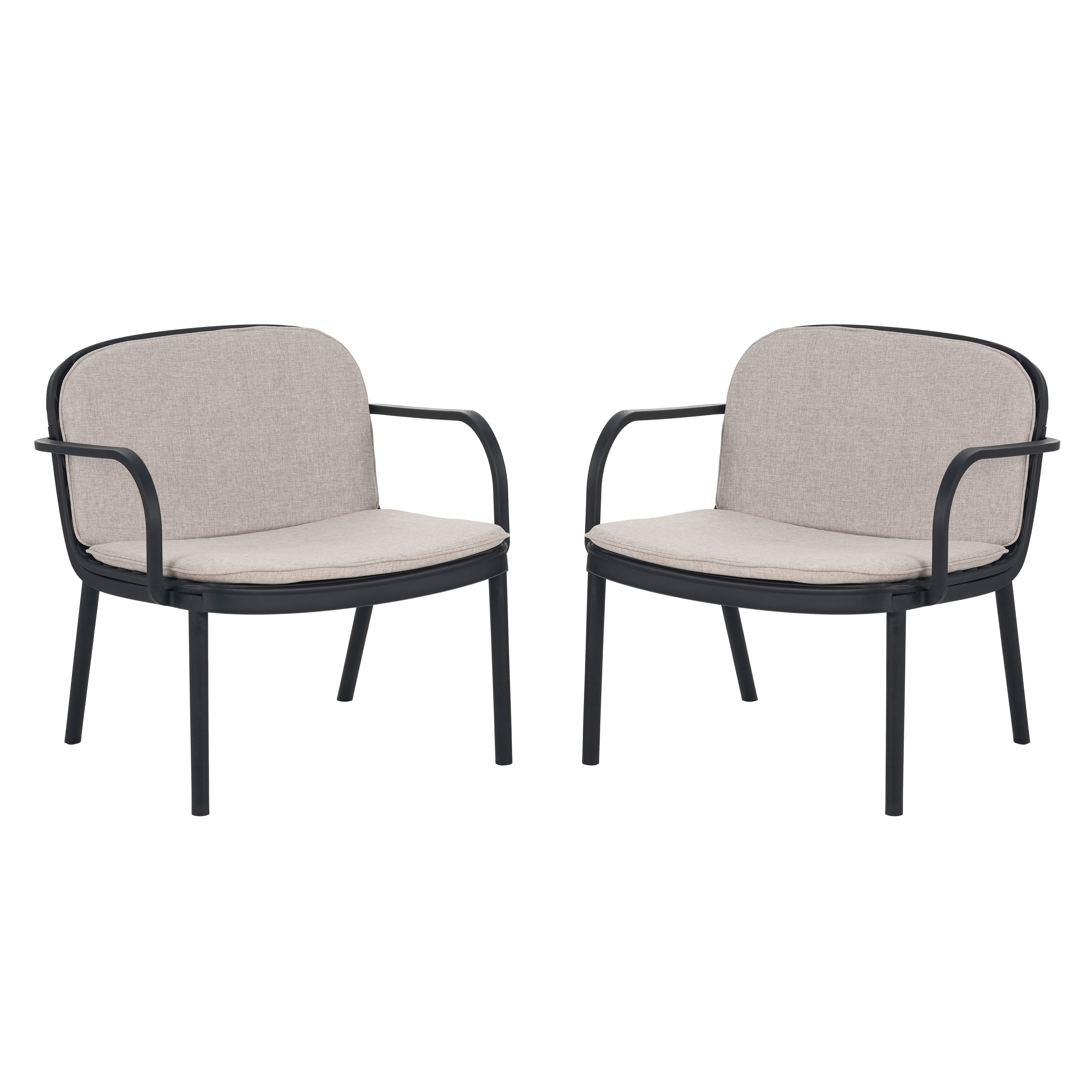 Patio Chair Set, Outdoor Club Stools with High-Density PP Frame and Water-Repellent Fabric Cushion, Lightweight Portable Design for Garden and Backyard, Set of 2 Chairs, Black
