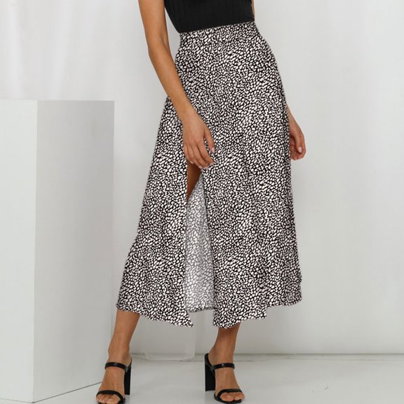 SDJMa Fashion Women Loose Printing High Waist A-Line Split Pleated Skirt