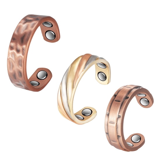 Metaljc 3PCS 3500 Gauss Pure Copper Magnetic Rings for Women, Adjustable Gift Jewelry for Mom Wife Daughter