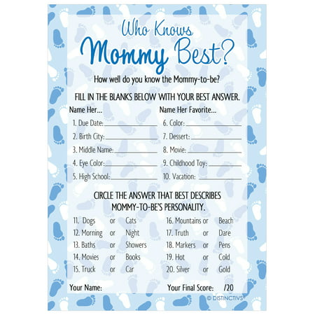 Blue Boy Baby Shower - Who Knows Mommy Best Game Cards, 20 (Best Baby Shower Games 2019)
