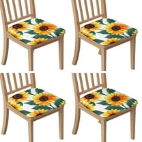 Sunflower Pattern Seat Covers for Dining Room Chairs Set Of 4,Stretch Printed Washable Chair Seat Cover with Elastic Ties and Button,Removable Waterproof Couch Cushion Covers