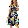 thumbnail image 3 of Maskion Women's Summer Ruffle Short Sleeve V-Neck Floral Short Party Dress with Pockets,M FP Yellow Leaf, 3 of 6