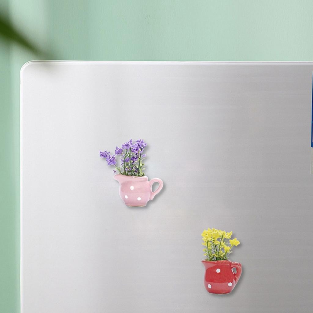 Rvaymup Set Of 8 Miniature Magnetic Flower Pot Kitchen Refrigerator Decors Resins Vase Fridge Magnets for Home Office Decoration