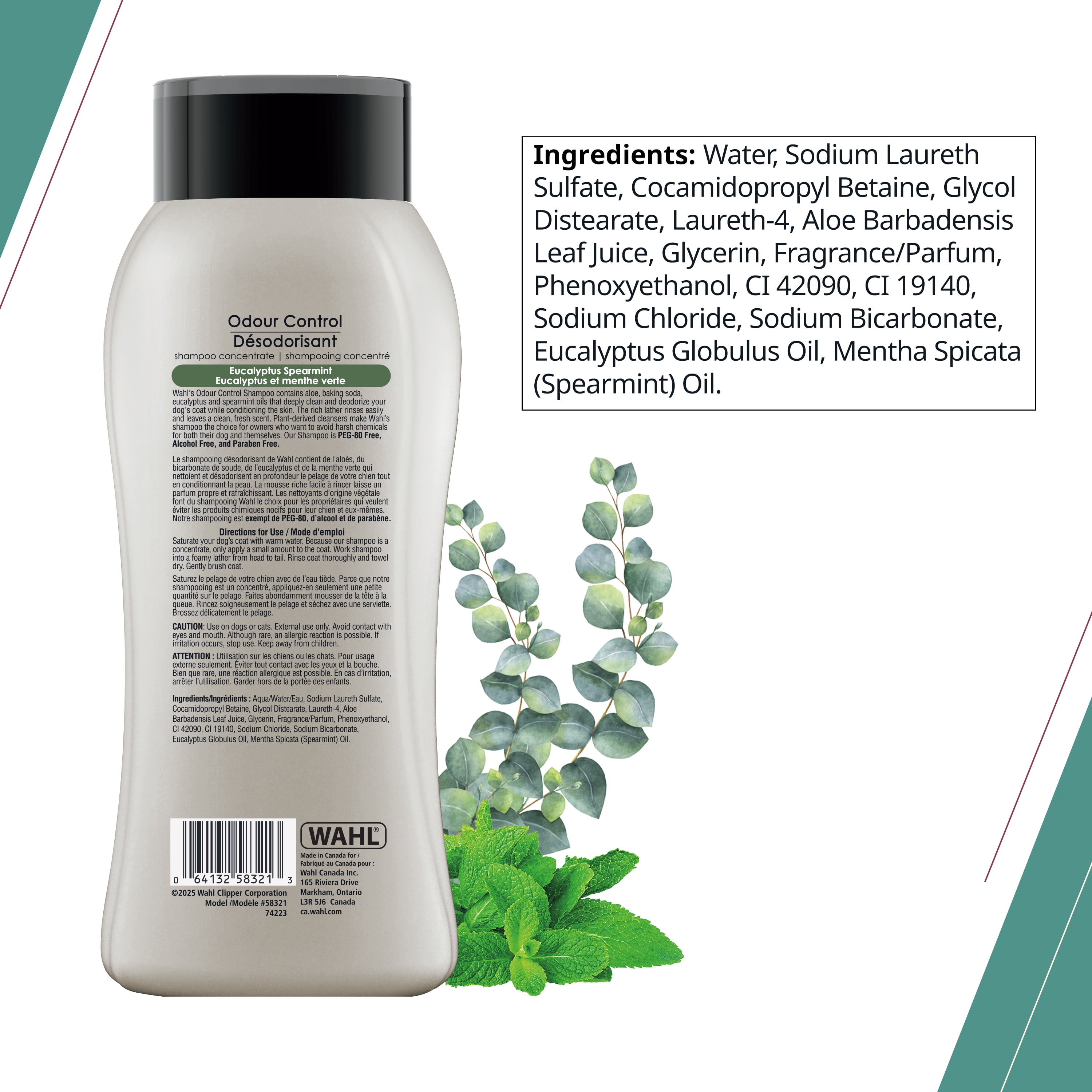 Shampooing désodorisant pour chiens Wahl - 700ml Rafraîchit et désodorise