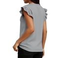 thumbnail image 4 of Pounoo Striped Tops for Women V Neck Short Sleeve Ruffle Cuff Blouses Beach Casual Lightweight Tunics Gift, 4 of 6
