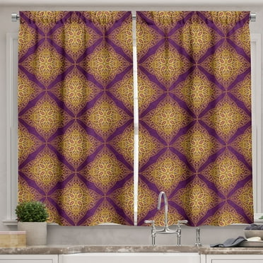 Ambesonne Ethnic Kitchen Curtains, Middle Eastern, 55"x39", Earth Yellow and Purple