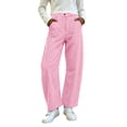thumbnail image 3 of Costeam Womens Summer Vertical Stripe Curved Barrel Leg Pants Dual Side Slant Pockets Button Zip Fly Elastic Back Waist Relaxed Fit Casual Long Trousers, 3 of 8