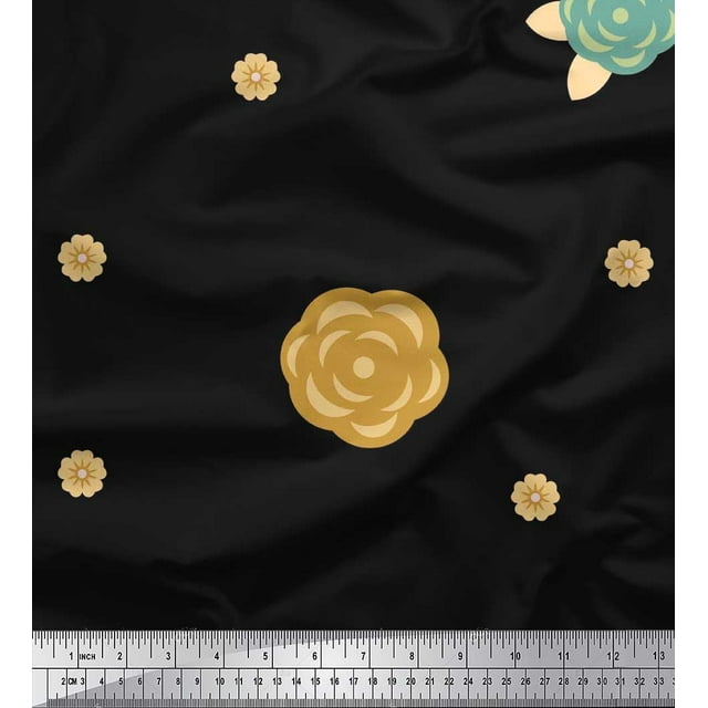 Soimoi polyester Crepe Fabric Artistic Flower Print Fabric by the Yard 52 Inch Wide