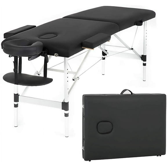 BestMassage 73 Inch 2 Fold Massage Bed Spa Bed Aluminium Height Adjustable,Black
