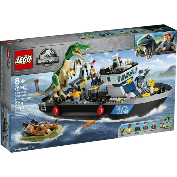 LEGO Jurassic World Baryonyx Dinosaur Boat Escape 76942 Building Toy Playset (308 Pieces)